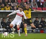 04.04.2026, Fussball 1. Bundesliga 2025/2026, 28.Spieltag, VfB Stuttgart - Borussia Dortmund, in der MHP-Arena Stuttgart, v.l. Angelo Stiller (Stuttgart) gegen Julian Ryerson (Borussia Dortmund) 
 

