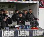 04.04.2026, Fussball 1. Bundesliga 2025/2026, 28.Spieltag, VfB Stuttgart - Borussia Dortmund, in der MHP-Arena Stuttgart, Sportdirektor Ole Book (li, Borussia Dortmund) und Trainer Niko Kovac (re, Borussia Dortmund) und Co-Trainer Robert Kovac  (Borussia Dortmund) 
 

