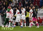 04.04.2026, Fussball 1. Bundesliga 2025/2026, 28.Spieltag, VfB Stuttgart - Borussia Dortmund, in der MHP-Arena Stuttgart, Die Stuttgarter lassen die Köpfe hängen v.l. Luca Jaquez (Stuttgart), Tiago Tomas (Stuttgart), Chema Andres (Stuttgart) , Jamie Leweling (Stuttgart) 
 

