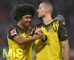 04.04.2026, Fussball 1. Bundesliga 2025/2026, 28.Spieltag, VfB Stuttgart - Borussia Dortmund, in der MHP-Arena Stuttgart, v.l. Karim Adeyemi (Borussia Dortmund) und Julian Ryerson (Borussia Dortmund) jubeln
 

