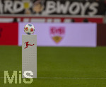 04.04.2026, Fussball 1. Bundesliga 2025/2026, 28.Spieltag, VfB Stuttgart - Borussia Dortmund, in der MHP-Arena Stuttgart,  Spielball auf der Stele.