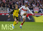 04.04.2026, Fussball 1. Bundesliga 2025/2026, 28.Spieltag, VfB Stuttgart - Borussia Dortmund, in der MHP-Arena Stuttgart, v.li: Daniel Svensson (Borussia Dortmund) gegen Lorenz Assignon (Stuttgart) 