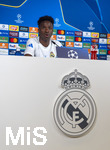 06.04.2026,  Fussball UEFA Championsleague 2025/2026: Vor dem Viertelfinale, Real Madrid - FC Bayern München, Am Vortag des Spieles Pressekonferenz von Real Madrid im Estadio Bernabeu in Madrid (Spanien),  Vinicius Junior (Real Madrid) vor den Journalisten
  

