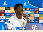 06.04.2026,  Fussball UEFA Championsleague 2025/2026: Vor dem Viertelfinale, Real Madrid - FC Bayern München, Am Vortag des Spieles Pressekonferenz Real Madrid in Madrid (Spanien), Vinicius Junior (Real Madrid) bei der PK vor den Journalisten