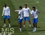 06.04.2026,  Fussball UEFA Championsleague 2025/2026: Vor dem Viertelfinale, Real Madrid - FC Bayern München, Am Vortag des Spieles Trainingsession Real Madrid in Madrid (Spanien), v.li: Ferland Mendy (Real Madrid), Vinicius Junior (Real Madrid), Kylian Mbappe (Real Madrid), Eder Militao (Real Madrid) 
