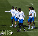 06.04.2026,  Fussball UEFA Championsleague 2025/2026: Vor dem Viertelfinale, Real Madrid - FC Bayern München, Am Vortag des Spieles Trainingsession Real Madrid in Madrid (Spanien), v.li: Ferland Mendy (Real Madrid), Kylian Mbappe (Real Madrid), Aurelien Tchouameni (Real Madrid) , Eder Militao (Real Madrid), Eduardo Camavinga (Real Madrid) 
