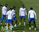 06.04.2026,  Fussball UEFA Championsleague 2025/2026: Vor dem Viertelfinale, Real Madrid - FC Bayern München, Am Vortag des Spieles Trainingsession Real Madrid in Madrid (Spanien), v.li: Antonio Rüdiger (Real Madrid), Eduardo Camavinga (Real Madrid), David Alaba (Real Madrid) 
