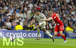 07.04.2026, Fussball UEFA Championsleague 2025/2026: Viertelfinale, Real Madrid - FC Bayern München, im Estadio Bernabeu in Madrid (Spanien),  v.lI. Kylian Mbappe (Real Madrid) gegen Konrad Laimer (FC Bayern München) 
  
