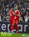 07.04.2026, Fussball UEFA Championsleague 2025/2026: Viertelfinale, Real Madrid - FC Bayern München, im Estadio Bernabeu in Madrid (Spanien),  Torjubel zum 2:0 Harry Kane (re, FC Bayern München), Luis Diaz (FC Bayern München), 