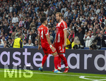 07.04.2026, Fussball UEFA Championsleague 2025/2026: Viertelfinale, Real Madrid - FC Bayern München, im Estadio Bernabeu in Madrid (Spanien),  Torjubel zum 2:0 Harry Kane (re, FC Bayern München), Luis Diaz (FC Bayern München), 