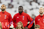 07.04.2026, Fussball UEFA Championsleague 2025/2026: Viertelfinale, Real Madrid - FC Bayern München, im Estadio Bernabeu in Madrid (Spanien),  v.lI. Jonathan Tah (FC Bayern München), Dayot Upamecano (FC Bayern München) 
  
