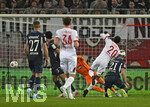 10.04.2026, Fussball 1. Bundesliga 2025/2026, 29.Spieltag, FC Augsburg - TSG 1899 Hoffenheim, in der WWK-Arena Augsburg. Alexis Julian Claude-Maurice (FC Augsburg) trifft zum 1:0 gegen Torwart Oliver Baumann (TSG 1899 Hoffenheim) v.l. Andrei Kramaric (TSG 1899 Hoffenheim), Ozan Kabak (TSG 1899 Hoffenheim), Arthur Chaves (FC Augsburg), Torwart Oliver Baumann (TSG 1899 Hoffenheim), Alexis Julian Claude-Maurice (FC Augsburg) und Albian Hajdari (TSG 1899 Hoffenheim) 
 

