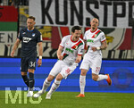 10.04.2026, Fussball 1. Bundesliga 2025/2026, 29.Spieltag, FC Augsburg - TSG 1899 Hoffenheim, in der WWK-Arena Augsburg. Michael Gregoritsch (Augsburg) jubelt über das 2:0 v.l. Vladimir Coufal (Hoffenheim), Michael Gregoritsch (Augsburg) und Marius Wolf (FC Augsburg) 
 

