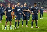 10.04.2026, Fussball 1. Bundesliga 2025/2026, 29.Spieltag, FC Augsburg - TSG 1899 Hoffenheim, in der WWK-Arena Augsburg. Frust bei den Hoffenheimern nach dem Unentschieden, v.li: Alexander Prass (TSG 1899 Hoffenheim), Fisnik Asllani (TSG 1899 Hoffenheim), Robin Hranac (TSG 1899 Hoffenheim), Ozan Kabak (TSG 1899 Hoffenheim),  