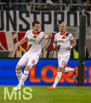 10.04.2026, Fussball 1. Bundesliga 2025/2026, 29.Spieltag, FC Augsburg - TSG 1899 Hoffenheim, in der WWK-Arena Augsburg. Torjubel Michael Gregoritsch (li, Augsburg) 