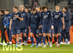 10.04.2026, Fussball 1. Bundesliga 2025/2026, 29.Spieltag, FC Augsburg - TSG 1899 Hoffenheim, in der WWK-Arena Augsburg. Frust bei den Hoffenheimern nach dem Unentschieden, Alexander Prass (TSG 1899 Hoffenheim), Albian Hajdari (TSG 1899 Hoffenheim), Andrei Kramaric (TSG 1899 Hoffenheim), Fisnik Asllani (TSG 1899 Hoffenheim) Robin Hranac (TSG 1899 Hoffenheim) 