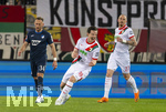 10.04.2026, Fussball 1. Bundesliga 2025/2026, 29.Spieltag, FC Augsburg - TSG 1899 Hoffenheim, in der WWK-Arena Augsburg. Michael Gregoritsch (2.v.re, Augsburg) Torjubel. li: Vladimir Coufal (Hoffenheim) nachdenklich 