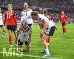 14.04.2026,  WM-Qualifikation Europa, Frauen 2026, 3.Spieltag, Deutschland - Österreich, im Max-Morlock-Stadion Nürnberg, v.l. Sjoeke Nüsken (Deutschland), Rebecca Knaak (Deutschland) und Larissa Mühlhaus (Deutschland) jubeln