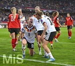 14.04.2026,  WM-Qualifikation Europa, Frauen 2026, 3.Spieltag, Deutschland - Österreich, im Max-Morlock-Stadion Nürnberg, v.l. Sjoeke Nüsken (Deutschland), Rebecca Knaak (Deutschland) und Larissa Mühlhaus (Deutschland) jubeln