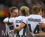 14.04.2026,  WM-Qualifikation Europa, Frauen 2026, 3.Spieltag, Deutschland - Österreich, im Max-Morlock-Stadion Nürnberg, v.l. Jule Brand (Deutschland), Lea Schüller (Deutschland) und Larissa Mühlhaus (Deutschland) jubeln