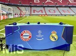 15.04.2026,  Fussball UEFA Championsleague 2025/2026: Viertelfinale Rückspiel,  FC Bayern München - Real Madrid, in der Allianz-Arena München, Rednerpult und Mikrofone, FC Bayern Championsleague Real Madrid
  

