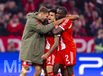 15.04.2026,  Fussball UEFA Championsleague 2025/2026: Viertelfinale Rückspiel,  FC Bayern München - Real Madrid, in der Allianz-Arena München, Torjubel v.li: Josip Stanisic (Bayern München), Luis Diaz (FC Bayern München), Jonathan Tah (FC Bayern München), Dayot Upamecano (FC Bayern München), 