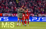 15.04.2026,  Fussball UEFA Championsleague 2025/2026: Viertelfinale Rückspiel,  FC Bayern München - Real Madrid, in der Allianz-Arena München, Torjubel v.li: Josip Stanisic (Bayern München), Luis Diaz (FC Bayern München), Jonathan Tah (FC Bayern München), Dayot Upamecano (FC Bayern München), 