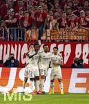 15.04.2026,  Fussball UEFA Championsleague 2025/2026: Viertelfinale Rückspiel,  FC Bayern München - Real Madrid, in der Allianz-Arena München, Wütende Proteste bei den Bayernfans beim Torjubel der Madrider, Arda Güler (Real Madrid), Vinicius Junior (Real Madrid), Kylian Mbappe (Real Madrid), 