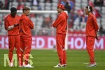 19.04.2026, Fussball Bundesliga 2025/2026, 30.Spieltag, FC Bayern München - VfB Stuttgart, in der Allianz-Arena München,   v.l. Alphonso Davies (FC Bayern München), Joshua Kimmich (FC Bayern München), Aleksandar Pavlovic (FC Bayern München) und Jamal Musiala (Bayern München) 


