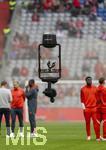 19.04.2026, Fussball Bundesliga 2025/2026, 30.Spieltag, FC Bayern München - VfB Stuttgart, in der Allianz-Arena München, Schwebende Spidercam an vier Seilen befestigt über dem Spielfeld.
