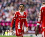 19.04.2026, Fussball Bundesliga 2025/2026, 30.Spieltag, FC Bayern München - VfB Stuttgart, in der Allianz-Arena München, Jamal Musiala (Bayern München) nachdenklich 