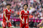 19.04.2026, Fussball Bundesliga 2025/2026, 30.Spieltag, FC Bayern München - VfB Stuttgart, in der Allianz-Arena München, v.li: Min-jae Kim (Bayern München, Minjae Kim) und Hiroki Ito (FC Bayern München) 