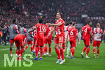 22.04.2026, Fussball DFB-Pokal  2025/2026 Halbfinale, Bayer Leverkusen - FC Bayern München, in der BayArena Leverkusen. Leon Goretzka (FC Bayern München) freut sich über den Einzug ins Finale, 