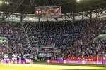 25.04.2026, Fussball 1. Bundesliga 2025/2026, 31.Spieltag, FC Augsburg - Eintracht Frankfurt, in der WWK-Arena Augsburg. Fans Frankfurt in ihrem Block 