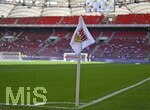 26.04.2026, Fussball 1. Bundesliga 2025/2026, 31.Spieltag, VfB Stuttgart - SV Werder Bremen, in der MHP-Arena Stuttgart, Die Eckfahne im Detail mit Vereinslogo drauf

