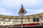 26.04.2026, Fussball 1. Bundesliga 2025/2026, 31.Spieltag, VfB Stuttgart - SV Werder Bremen, in der MHP-Arena Stuttgart, Eckfahne mit VfB Logo.