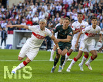 26.04.2026, Fussball 1. Bundesliga 2025/2026, 31.Spieltag, VfB Stuttgart - SV Werder Bremen, in der MHP-Arena Stuttgart, v.li: Ermedin Demirovic (Stuttgart), Senne Lynen (Werder Bremen), Chema Andres Baixauli Jose Maria (Stuttgart), 