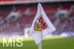 26.04.2026, Fussball 1. Bundesliga 2025/2026, 31.Spieltag, VfB Stuttgart - SV Werder Bremen, in der MHP-Arena Stuttgart, Eckfahne mit VfB Logo.