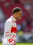 26.04.2026, Fussball 1. Bundesliga 2025/2026, 31.Spieltag, VfB Stuttgart - SV Werder Bremen, in der MHP-Arena Stuttgart, Nikolas Nartey (Stuttgart) zeigt die Zunge beim Aufwärmen 
