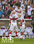 26.04.2026, Fussball 1. Bundesliga 2025/2026, 31.Spieltag, VfB Stuttgart - SV Werder Bremen, in der MHP-Arena Stuttgart, v.li: Ermedin Demirovic (Stuttgart) Bilal El Khannouss (Stuttgart) Torjubel 