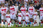 26.04.2026, Fussball 1. Bundesliga 2025/2026, 31.Spieltag, VfB Stuttgart - SV Werder Bremen, in der MHP-Arena Stuttgart, Einlauf der Teams mit den Eskortkindern, Jamie Leweling (Stuttgart), Dan-Axel Zagadou (Stuttgart), Luca Jaquez (Stuttgart), Chema Andres Baixauli Jose Maria (Stuttgart), Lorenz Assignon (Stuttgart) 