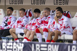 26.04.2026, Fussball 1. Bundesliga 2025/2026, 31.Spieltag, VfB Stuttgart - SV Werder Bremen, in der MHP-Arena Stuttgart, Ersatzbank der Stuttgarter, mit Torwart Fabian Bredlow (Stuttgart), Chris Führich (Stuttgart), Atakan Karazor (Stuttgart), Ermedin Demirovic (Stuttgart), Josha Vagnoman (Stuttgart),  