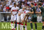26.04.2026, Fussball 1. Bundesliga 2025/2026, 31.Spieltag, VfB Stuttgart - SV Werder Bremen, in der MHP-Arena Stuttgart, v.li: Luca Jaquez (Stuttgart), Karim Coulibaly (Werder Bremen), Ermedin Demirovic (Stuttgart), Chema Andres Baixauli Jose Maria (Stuttgart) Senne Lynen (Werder Bremen) 