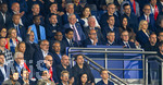 28.04.2026, Fussball UEFA Championsleague 2025/2026: Halbfinale Hinspiel,  Paris St. Germain - FC Bayern München, im Stadion Parc de Princes in Paris (Frankreich). Ehrentribüne, mit Präsident Nasser Al-Khelaifi (Paris St. Germain), Luis Campos (Sportlicher Berater, Paris SG), Präsident Herbert Hainer (FC Bayern), Vorstandsvorsitzender Jan-Christian Dreesen (FC Bayern München), li: Yael Braun Pivet (französische Politikerin (LREM), Nicolas Sarkozy (Ex-Präsident Frankreich)
