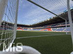 28.04.2026, Fussball UEFA Championsleague 2025/2026: Halbfinale Hinspiel,  Paris St. Germain - FC Bayern München, im Stadion Parc de Princes in Paris (Frankreich). Noch ist das Stadion leer, Übersichtsaufnahme durch das Tornetz aufs Spielfeld.