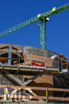 02.05.2026, Bad Wörishofen (Unterallgäu), Baustelle Löwenbräu-Arkaden Bad Wörishofen, der Neubau der Firma Glass aus Mindelheim kommt zügig voran, das Untergeschoss ist schon gut zu erkennen mit dem Rundbau. Neben Wohnungen und Gastronomie und Tiefgaragen entsteht ein Ort der Begegnung im Herzen von Bad Wörishofen.  
