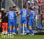 02.05.2026, Fussball Bundesliga 2025/2026, 32.Spieltag, FC Bayern München - 1.FC Heidenheim, in der Allianz-Arena München,   
Torjubel nach dem 0:2 v.l. Arijon Ibrahimovic (1. FC Heidenheim 1846), Hennes Behrens (1.FC Heidenheim), Eren Dinkci (1. FC Heidenheim 1846), Marvin Pieringer (1. FC Heidenheim 1846) und Budu Zivzivadze (1. FC Heidenheim 1846) 

