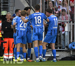 02.05.2026, Fussball Bundesliga 2025/2026, 32.Spieltag, FC Bayern München - 1.FC Heidenheim, in der Allianz-Arena München,   
Torjubel nach dem 0:2 v.l. Arijon Ibrahimovic (1. FC Heidenheim 1846), Hennes Behrens (1.FC Heidenheim), Eren Dinkci (1. FC Heidenheim 1846), Marvin Pieringer (1. FC Heidenheim 1846) und Budu Zivzivadze (1. FC Heidenheim 1846) 

