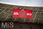 02.05.2026, Fussball Bundesliga 2025/2026, 32.Spieltag, FC Bayern München - 1.FC Heidenheim, in der Allianz-Arena München, Meistercollage des FC Bayern auf der Anzeigetafel.