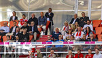 02.05.2026, Fussball Bundesliga 2025/2026, 32.Spieltag, FC Bayern München - 1.FC Heidenheim, in der Allianz-Arena München, Ehrentribüne mit Ex-Vorstandsvorsitzender Karl-Heinz Rummenigge (FC Bayern München), Ehren-Präsident Uli Hoeneß (FC Bayern München, Hoeness), Rouven Kasper (VORSTAND MARKETING UND VERTRIEB, FC Bayern), Sportvorstand Max Eberl (Bayern München), Vorstandsvorsitzender Jan-Christian Dreesen (FC Bayern München), Präsident Herbert Hainer (FC Bayern), Arjen Robben, Franz Bulle Roth mit Armmanschette.